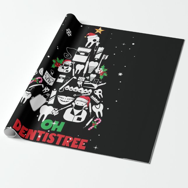 Oh Dentistree Dentist Dental Teeth Christmas Tree Presentpapper (Utrullad)