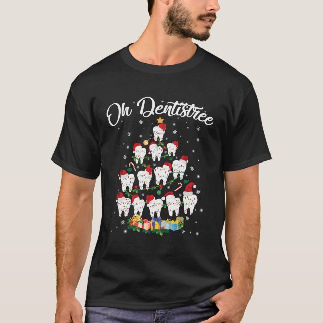 Oh Dentistree Santa Hat Julgran Funny Julafton T Shirt (Framsida)