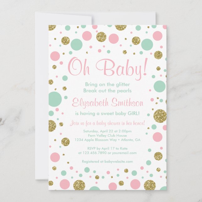 Oh Flicka, Baby Shower-inbjudan, Faux Glitter Inbjudningar (Framsida)