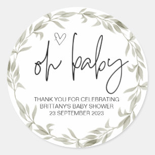 Oh Flicka Boy Cute Baby Shower Simple Elegant Runt Klistermärke