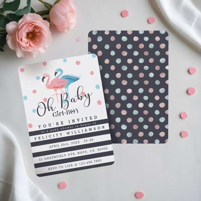 Oh Flicka - Boy Flamingo Baby Shower-inbjudan Inbjudningar (Oh Baby Girl - Boy Flamingo Baby Shower Invitation)