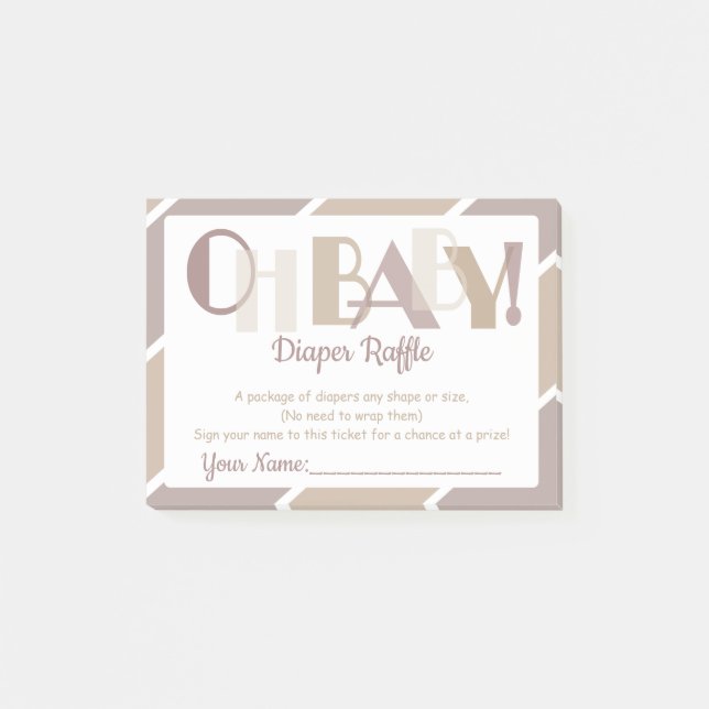 Oh Flicka Mocha Modern Typography Diaper Raffle Post-it Block (Framsida)