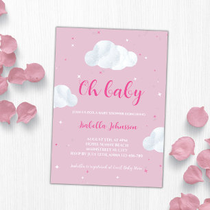 Oh Flicka Rosa Clouds Himlar Stars Baby Shower Inbjudningar
