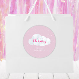 Oh Flicka Rosa Clouds Himlar Stars Baby Shower Runt Klistermärke