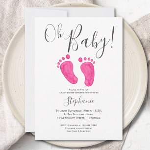Oh Flicka Rosa Feet Baby Shower-inbjudan Inbjudningar