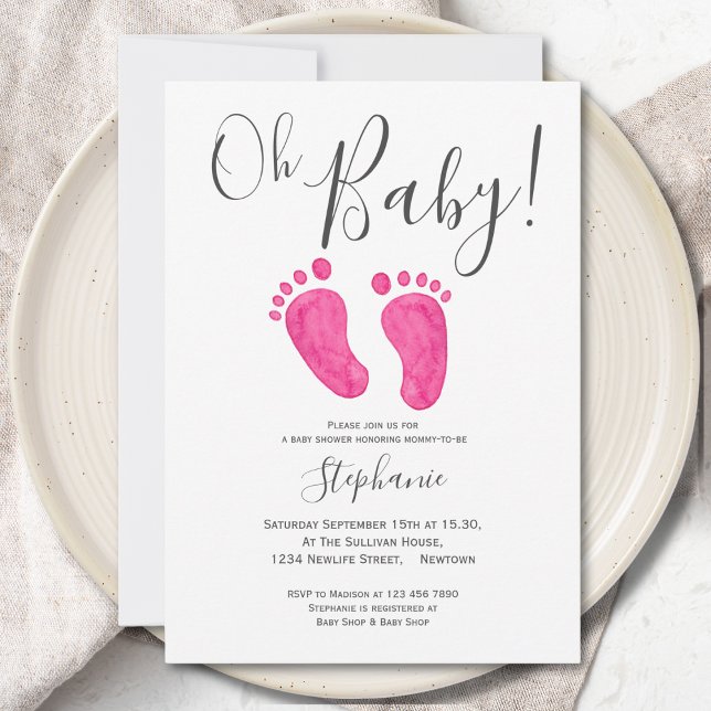 Oh Flicka Rosa Feet Baby Shower-inbjudan Inbjudningar (Skapare uppladdad)