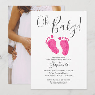 Oh Flicka Rosa Feet Photo Baby Shower Inbjudningar