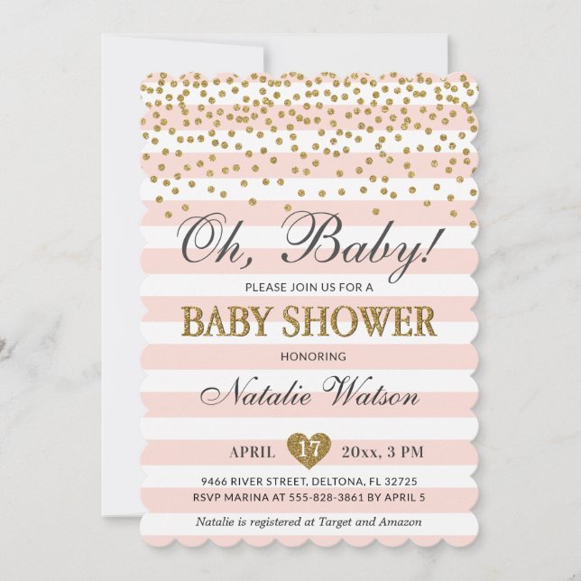 Oh Flicka Rosa Guld Baby Shower-inbjudan Inbjudningar (Framsida)