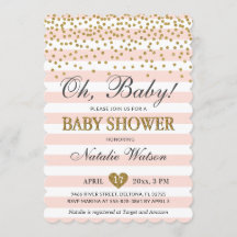 Oh Flicka Rosa Guld Baby Shower-inbjudan