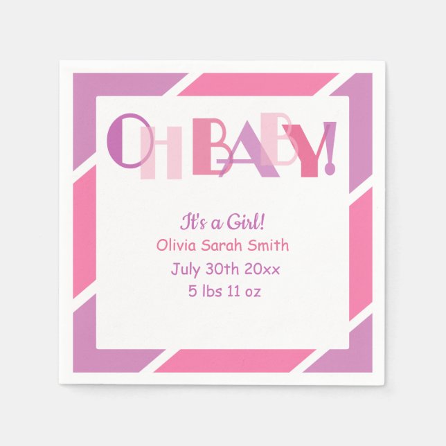 Oh Flicka Rosa Typography Modern Baby Shower Pappersservett (Framsidan)