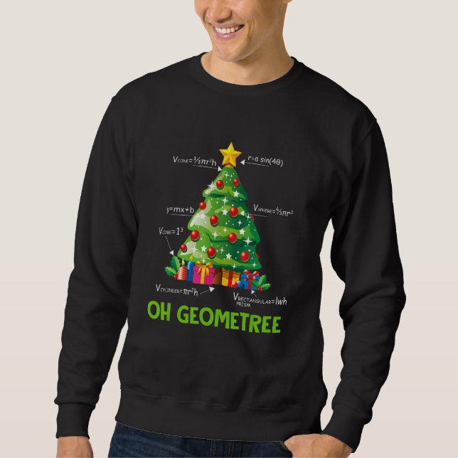 Oh Geometree Geometry Julgran Math Teacher Lång Ärmad Tröja (Framsida)