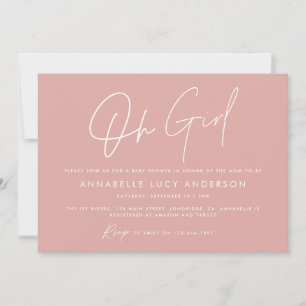 oh girl Baby dusch script modern rosa boho Inbjudningar