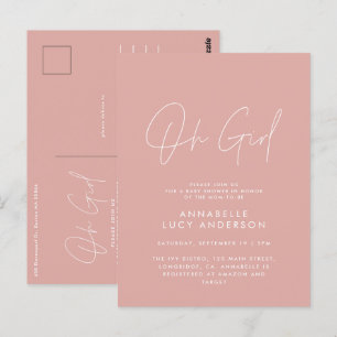 oh girl Baby dusch-skript rosa elegant Vykort