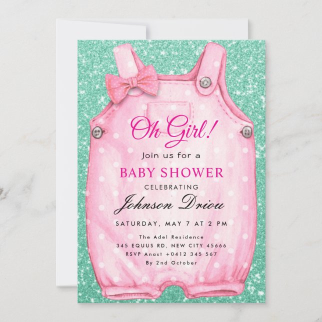 Oh Girl Baby Shower – Children’s Clothing Theme Inbjudningar (Framsida)