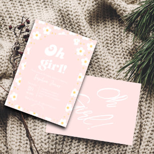Oh Girl Baby Shower Retro 70-talets Daisy för Ro Inbjudningar
