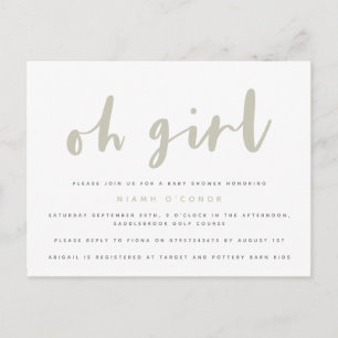 Oh girl baby shower vykort. inbjudan vykort
