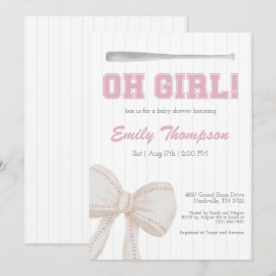 Oh Girl Baseball Baby Shower Inbjudningar