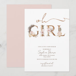Oh Girl Boho Tropical Flowers Girl Baby Shower Inbjudningar