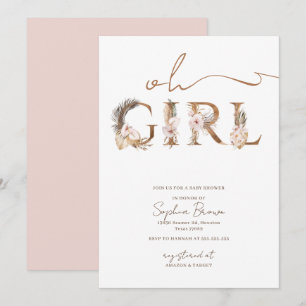 Oh Girl Boho Tropical Flowers Girl Baby Shower Inbjudningar