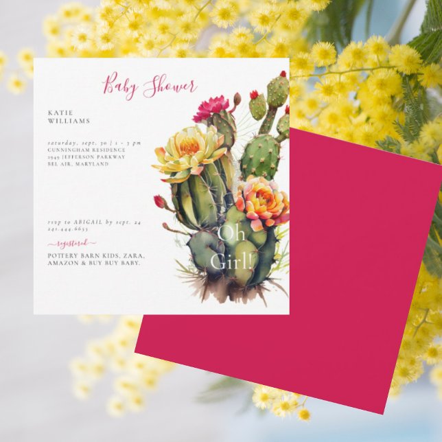 Oh Girl Cactus Baby Shower Square Inbjudningar (Skapare uppladdad)