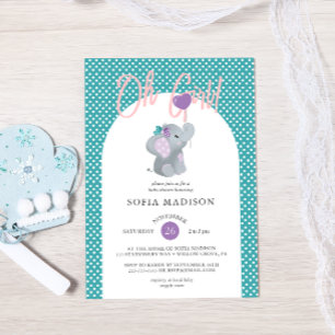 Oh Girl Cute Elephant Baby Shower Inbjudningar