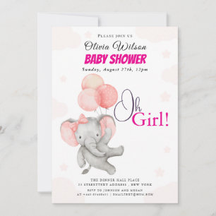 Oh Girl Elefant Baby Shower Inbjudan