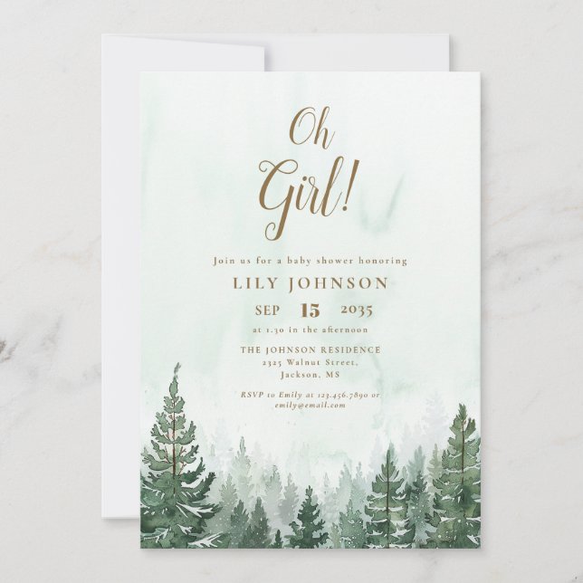 Oh Girl Gräs Träd Forest in one QR Baby Shower Inbjudningar (Framsida)