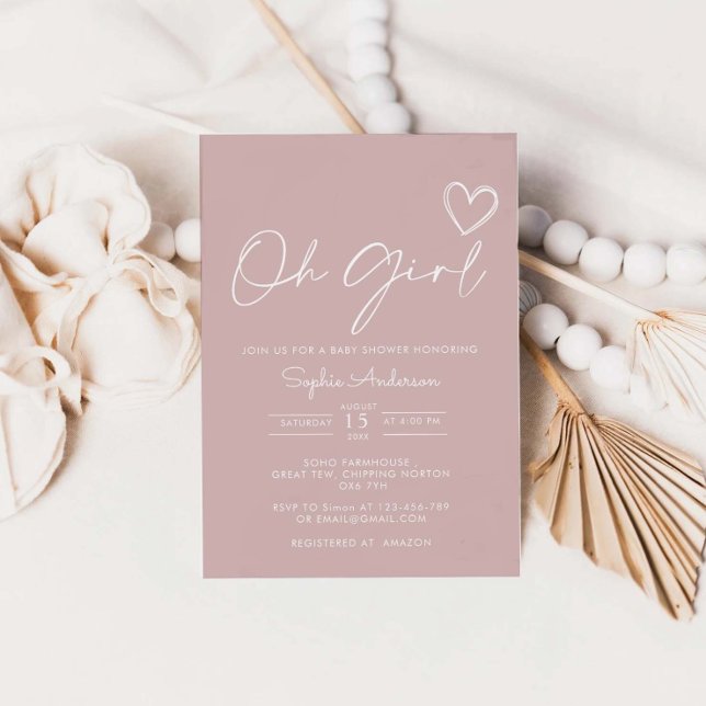 Oh Girl Minimalist Modern Baby Shower-inbjudan Inbjudningar (Skapare uppladdad)
