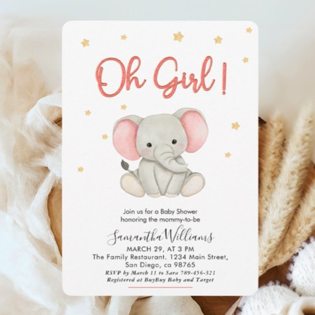 Oh Girl  Rosa Baby Elephant Shower Inbjudningar (Skapare uppladdad)