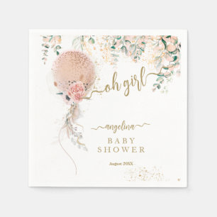 Oh Girl Rosa Balloon Blommigt Eucalyptus Baby Show Pappersservett