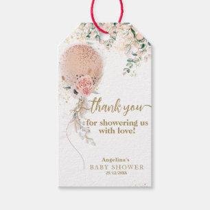 Oh Girl Rosa Balloon Blommigt Eucalyptus Baby Show Presentetikett