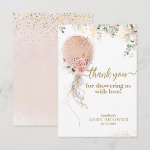 Oh Girl Rosa Balloon Blommigt Eucalyptus Baby Show Tack Kort