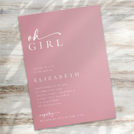 Oh Girl Rosa Modern Minimalist Script Baby Shower Inbjudningar