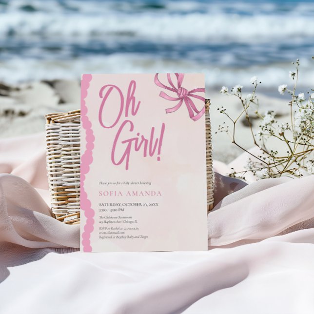Oh Girl Rosa Watercolor Baby Shower Inbjudningar (Skapare uppladdad)