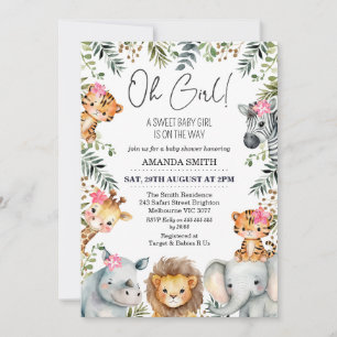 Oh Girl Safari Foliage Baby Shower Inbjudan