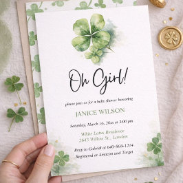 Oh Girl St. Patrick's Day Baby Shower Green Inbjudningar