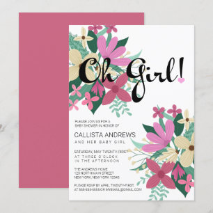 Oh Girly Rosa Ivory Blommigt Bouquet Baby Shower Inbjudningar