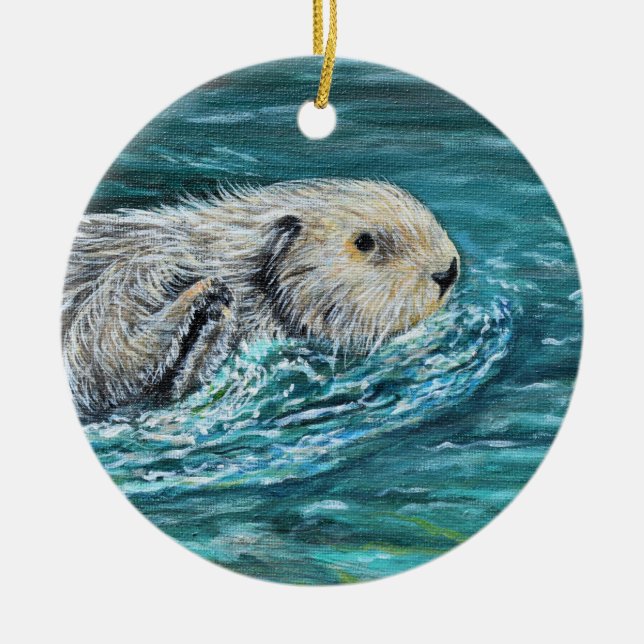 Oh Goody Lunchtime Sea Otter Painting Julgransprydnad Keramik (Framsidan)