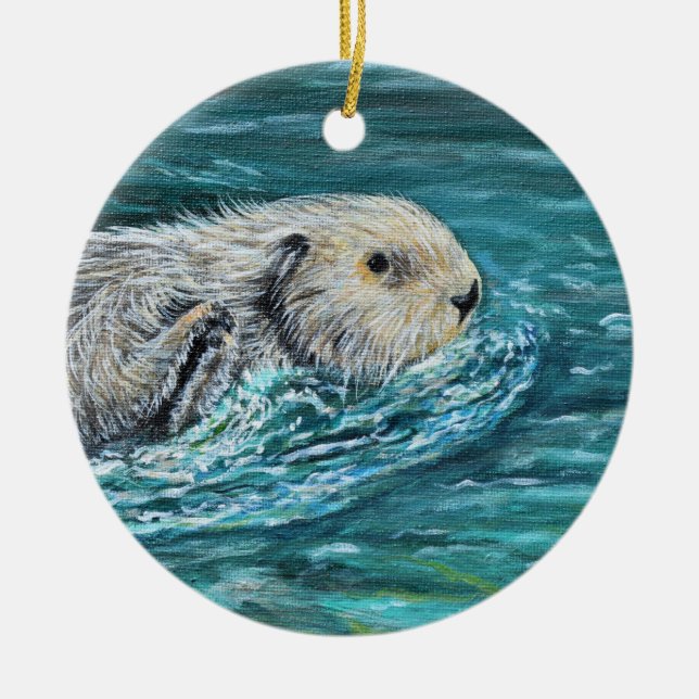 Oh Goody Lunchtime Sea Otter Painting Julgransprydnad Keramik (Framsidan)