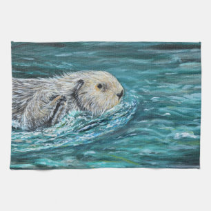 Oh Goody Lunchtime Sea Otter Painting Kökshandduk