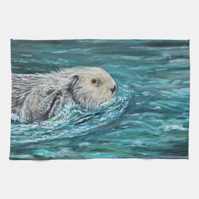 Oh Goody Lunchtime Sea Otter Painting Kökshandduk (Horisontell)