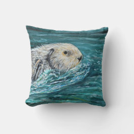 Oh Goody Lunchtime Sea Otter Painting Kudde
