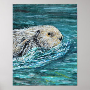 Oh Goody Lunchtime Sea Otter Painting Poster