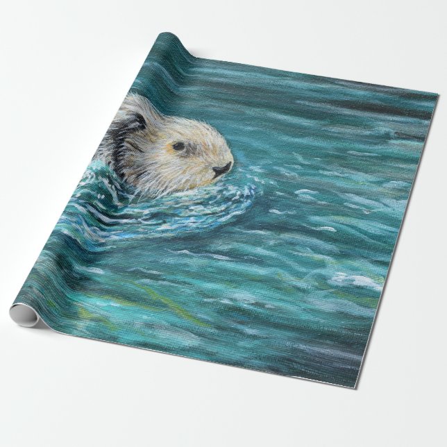 Oh Goody Lunchtime Sea Otter Painting Presentpapper (Utrullad)