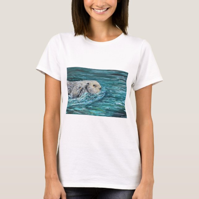 Oh Goody Lunchtime Sea Otter Painting T Shirt (Framsida)