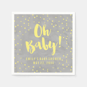 Oh grå och gul vattenfärgbaby shower för baby pappersservett