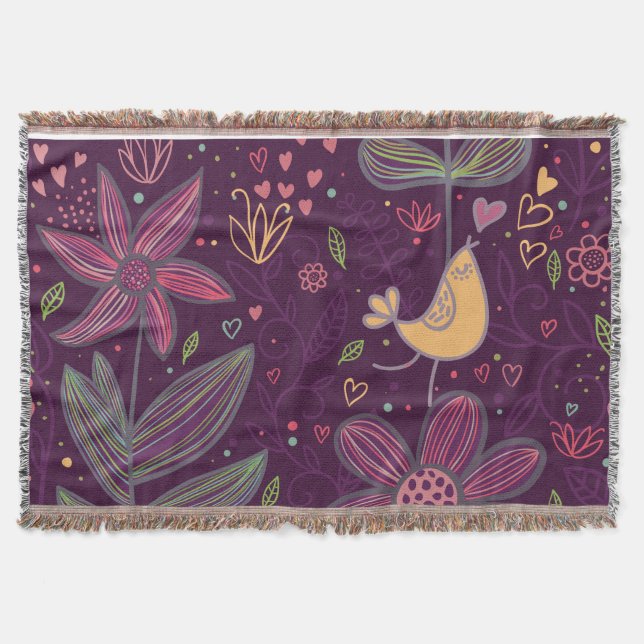 Oh Gult Birdie Throw Blanket Mysfilt (Framsidan)