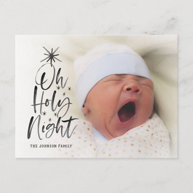 Oh Heliga Natt | Jul Födsel Tillkännagivande Foto Meddelande Vykort (Framsida)