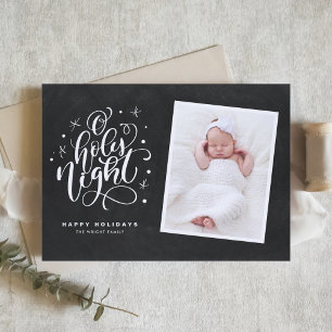 Oh Heliga Nattskript Rustic Chalkboard Photo Julkort