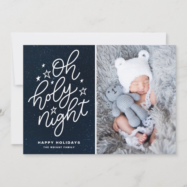 Oh Heliga Nattskript Starry Nattjullfoto Julkort (Framsida)